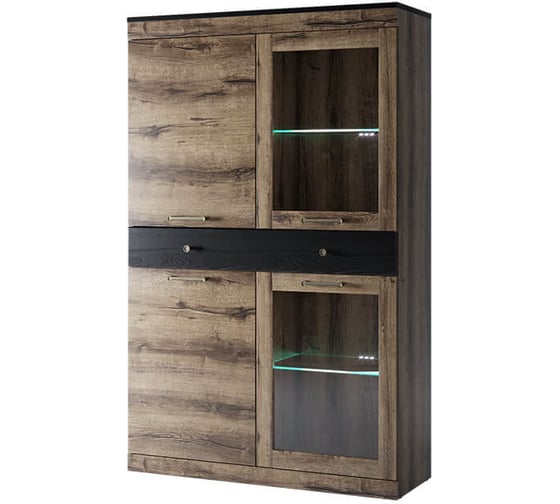 Изображение товара Шкаф с витриной Anrex 2V2D1S, JAGGER, цвет Дуб монастырский/Черный 666264