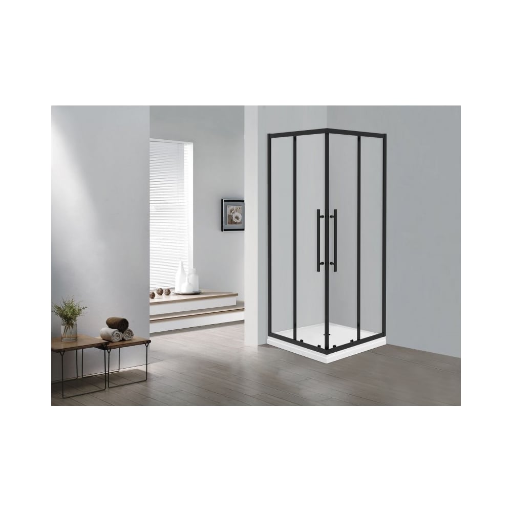 Изображение товара Душевое ограждение ESBANO ESF-90KV-B черное раздвижное из закаленного стекла 900 мм