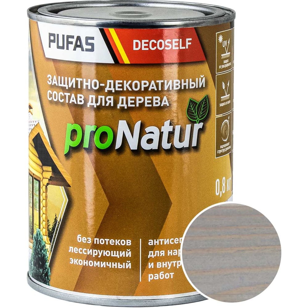 Лессирующий антисептик для дерева Pufas серый туман Decoself 0,8л тов-214547
