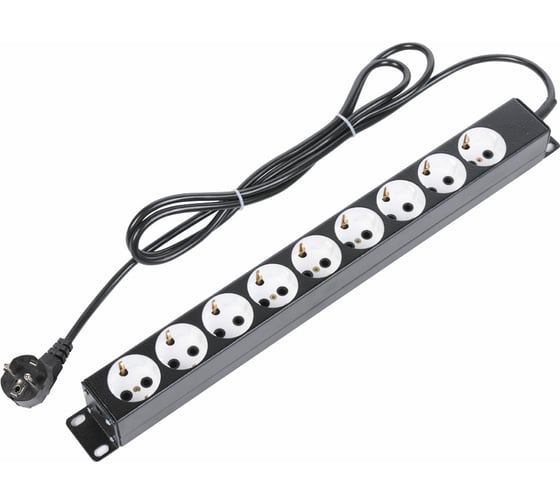 Изображение товара Блок силовых розеток ЦМО 19 со шнуром 2 м, без выключателя, 9 розеток БР-9П-Ш-9005