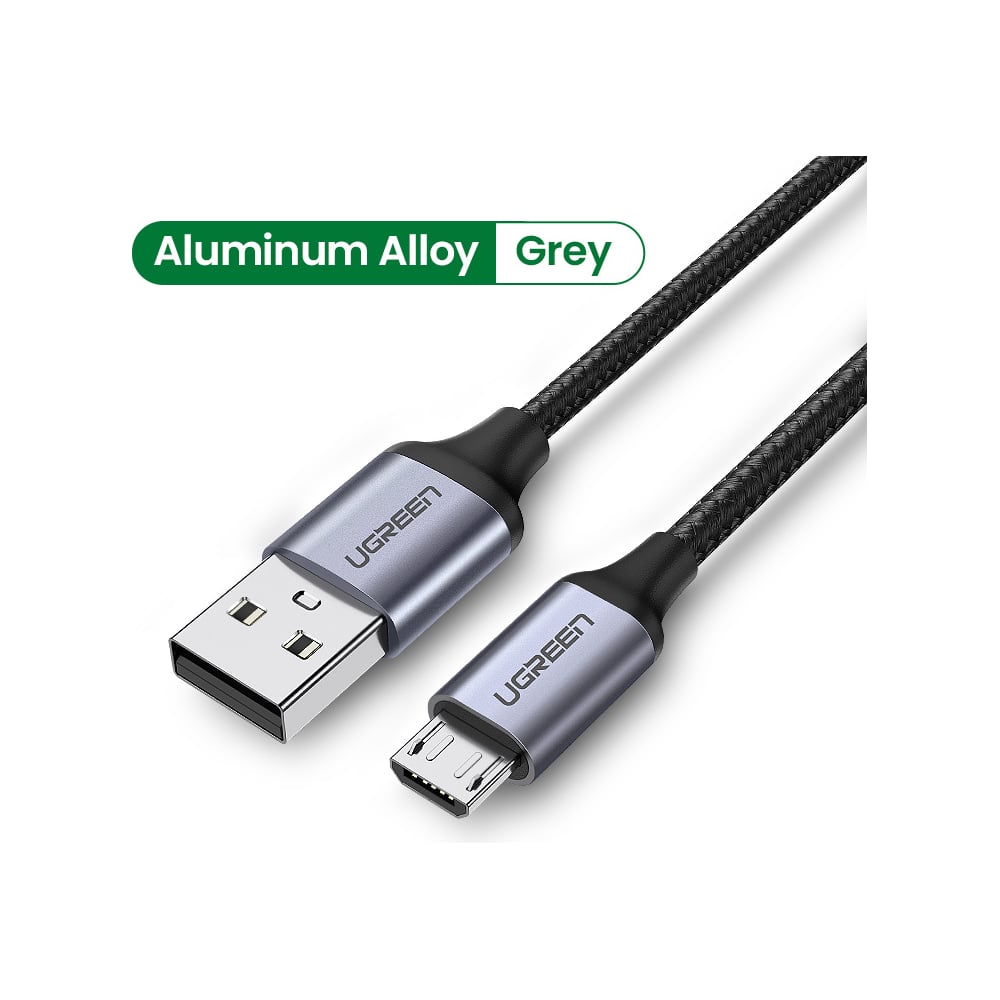 Изображение товара Кабель Ugreen US290  USB 2.0 A to Micro USB Cable Nickel Plating Alu Braid. Длина: 1,5м. Цвет: серо-черный 60147