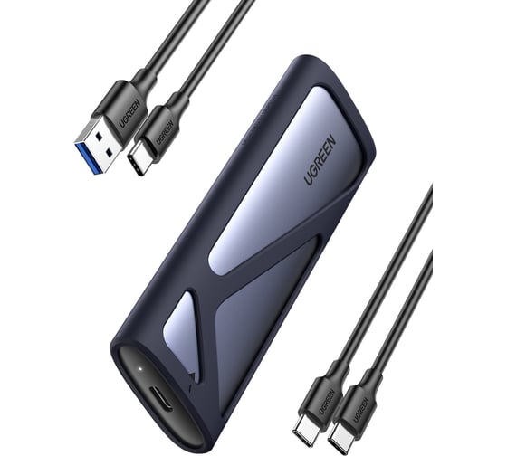 Изображение товара Бокс внешний для жесткого диска Ugreen M.2 NVMe/M.2 SATA SSD Enclosure (10Gbps) с кабелем USB-C - USB-C и USB-C - USB-A. Цвет: серый 90264