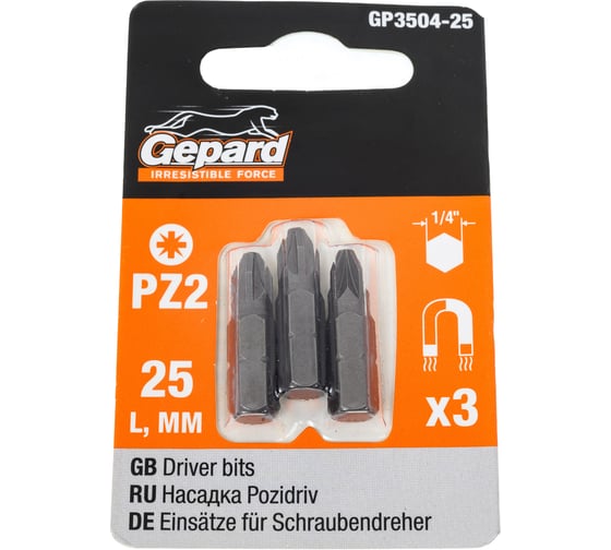 Изображение товара Насадка крестообразная PZ2 25 мм, 3 шт Gepard GP3504-25