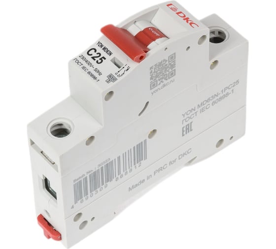Изображение товара Автоматический модульный выключатель DKC YON max типа MD63N, 6кА, 1 полюс, характеристика C, 25А 1 ШТ MD63N 1PC25 MD63N-1PC25