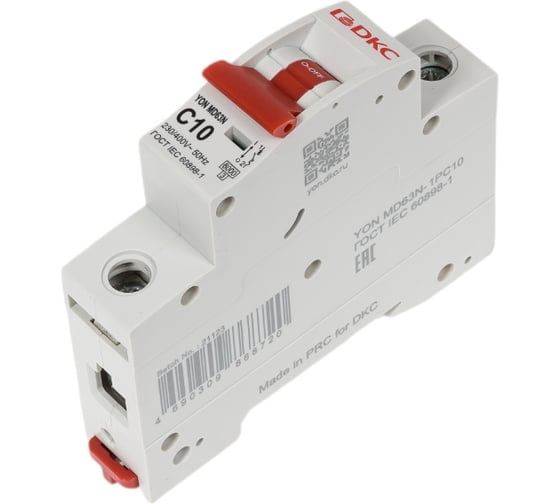 Изображение товара Автоматический модульный выключатель DKC YON max типа MD63N, 6кА, 1 полюс, характеристика C, 10А 1 ШТ MD63N 1PC10 MD63N-1PC10