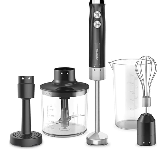 Изображение товара Блендер Centek CT-1352 черный, 1000 Вт, 4в1, блендер/венчик/пюре/чоппер, 400 мл + мерный стакан 600 мл CT-1352 Black