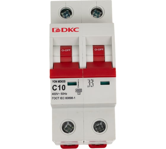 Изображение товара Автоматический модульный выключатель DKC YON max типа MD63S, 4,5кА, 2 полюса, характеристика C, 10А 1 ШТ MD63S 2PC10 MD63S-2PC10