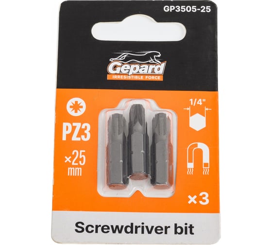 Изображение товара Насадка крестообразная PZ3 25 мм, 3 шт Gepard GP3505-25