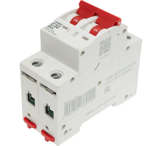 Изображение товара Автоматический модульный выключатель DKC YON max типа MD63N, 6кА, 2 полюса, характеристика C, 32А 1 ШТ MD63N 2PC32 MD63N-2PC32