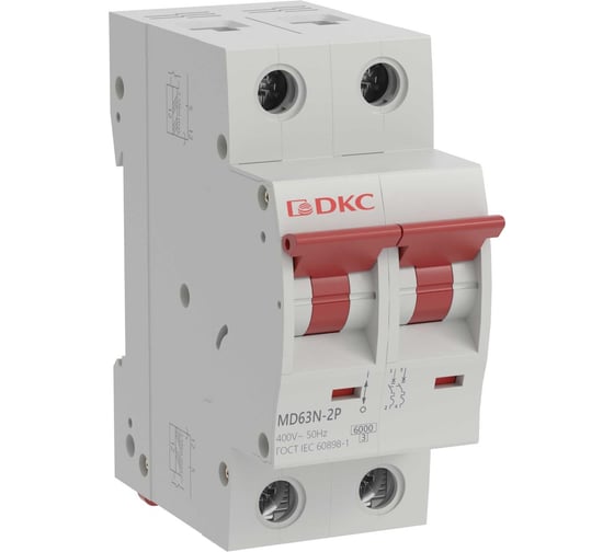 Изображение товара Автоматический модульный выключатель DKC YON max типа MD63N, 6кА, 2 полюса, характеристика C, 10А 1 ШТ MD63N 2PC10 MD63N-2PC10