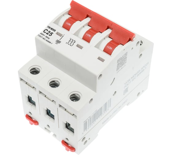 Изображение товара Автоматический модульный выключатель DKC YON max типа MD63S, 4,5кА, 3 полюса, характеристика C, 25А 1 ШТ MD63S 3PC25 MD63S-3PC25