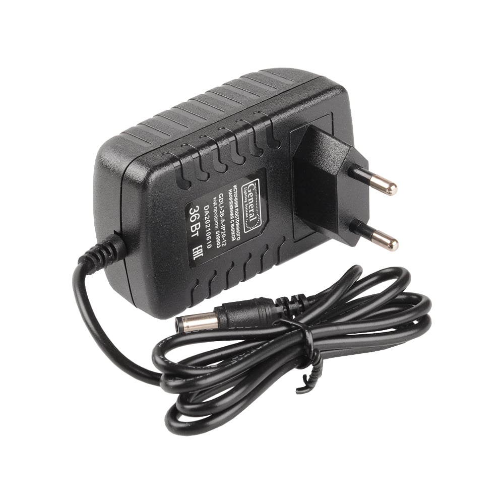 Изображение товара Источник постоянного напряжения с вилкой для светодиодной ленты General Lighting Systems 36Вт 110-240В IP20 GDLI-36-A-IP20-12 510003