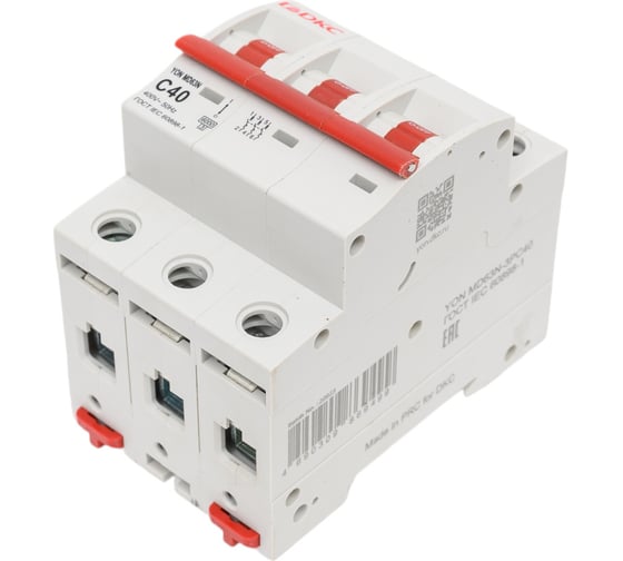 Изображение товара Автоматический модульный выключатель DKC YON max типа MD63N, 6кА, 3 полюса, характеристика C, 40А 1 ШТ MD63N 3PC40 MD63N-3PC40