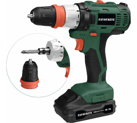Изображение товара Акк. дрель-шуруповёрт FAVOURITE 18В, 2Ач, 30Нм Li-ion съём.патрон DC 18MF 101121318