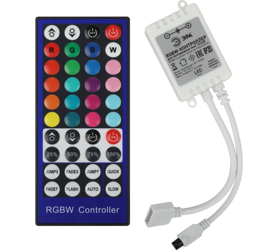 Изображение товара Контроллер для светодиодной ленты ЭРА с ИК пультом RGBWController12/24V96/192WIP20IR Б0061113