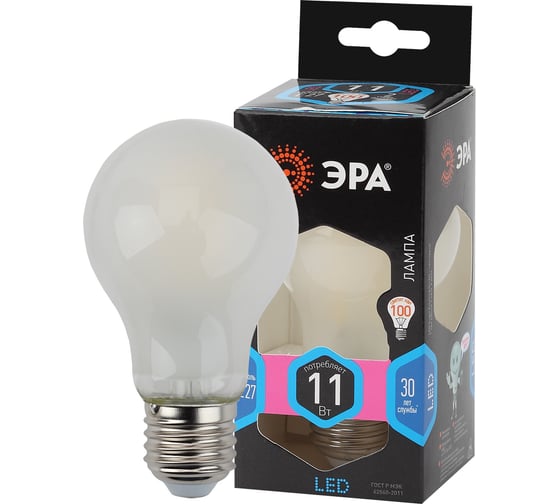 Изображение товара Лампочка светодиодная ЭРА FLED A6011W840E27 frost Е27 / E27 11Вт филамент груша матовая нейтральный Б0035036