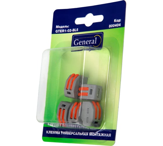 Изображение товара Клемма универсальная монтажная General Lighting Systems 2-проводная, блистер 5шт GTER1-02-BL5 800404