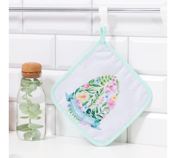 Изображение товара Прихватка Доляна Счастливая Пасха 17x17 см, 35% хл, 65% пэ, ватин 250 г/кв.м 4665434