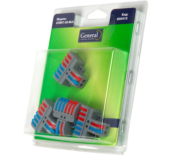 Изображение товара Клемма универсальная монтажная General Lighting Systems разветвительная 2x6 проводов, блистер 5шт GTER7-26-BL5 800413