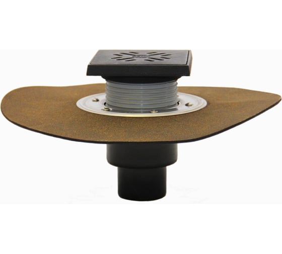 Изображение товара Трап с "сухим" сифоном HL с чугунной решёткой 1.5 т, с полимербитумным полотном Ø420 мм, с вертикальным выпуском, DN50/75/110 310NHPrG