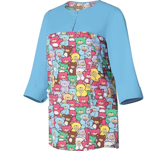 Изображение товара Блуза женская СОЮЗСПЕЦОДЕЖДА ЛИНДРЕД Lindred ОРИОН Лайт голубая, принт мишки, рукав 3/4, размер 48-50 2000000235639