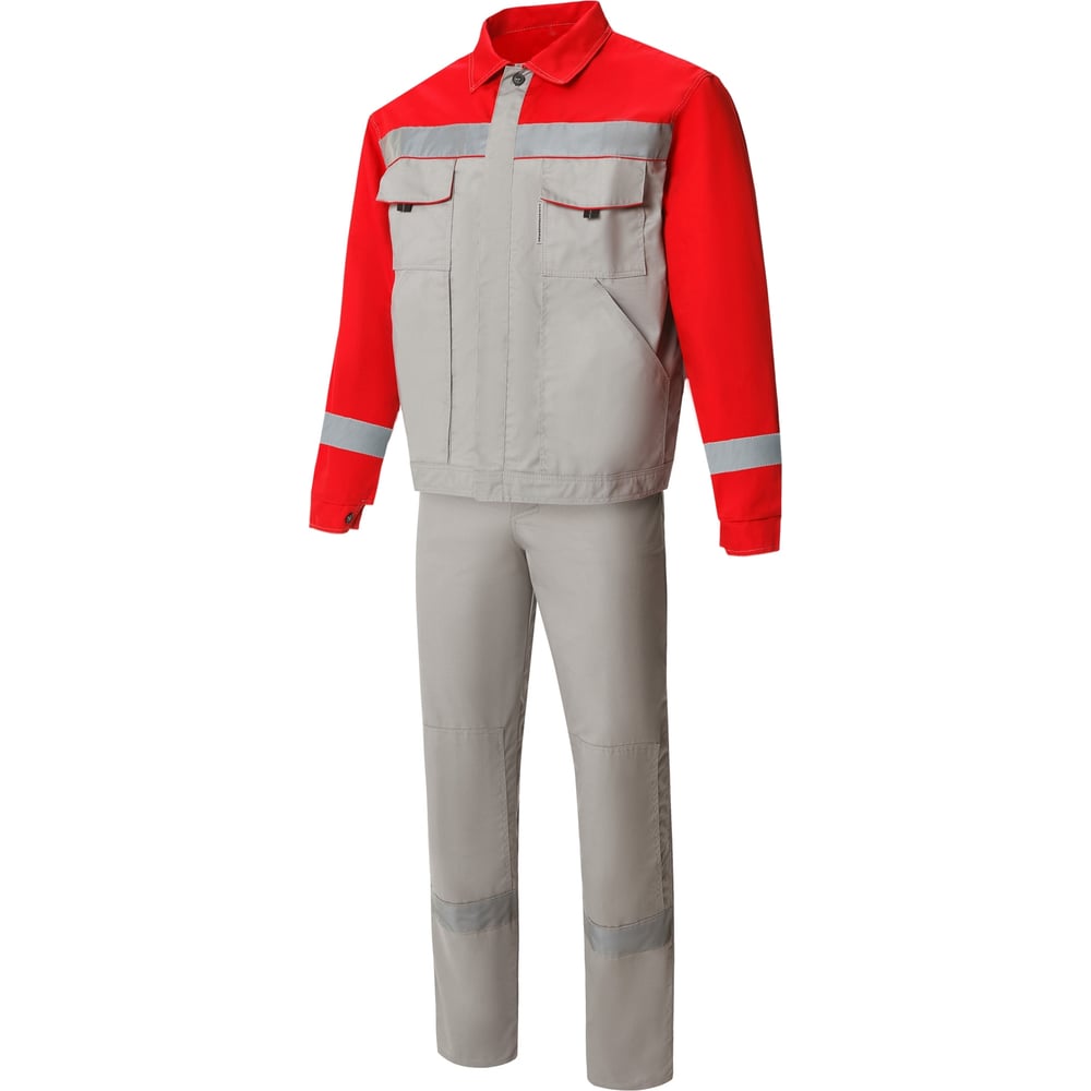 Изображение товара Костюм СОЮЗСПЕЦОДЕЖДА Мастер-Люкс с СВП светло-серый красный 48-50 UNISEX