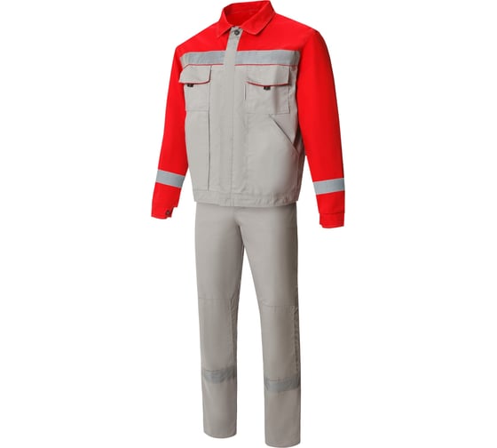 Изображение товара Костюм СОЮЗСПЕЦОДЕЖДА Мастер-Люкс с СВП светло-серый/красный, размер 52-54, рост 170-176 2000000283340
