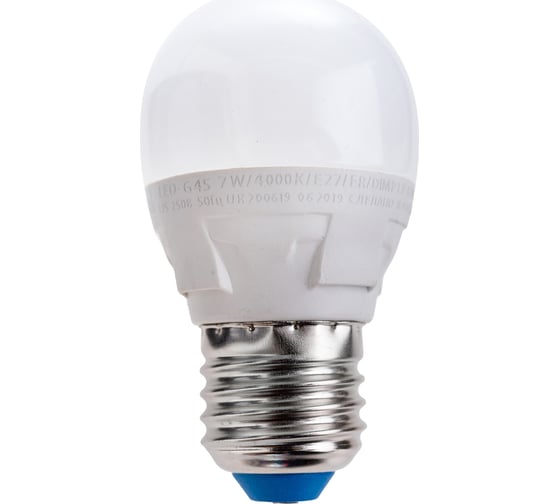 Изображение товара Лампа Uniel LED-G45, 7W/4000K/E27/FR/DIM, PLP01WH, светодиодная, диммируемая UL-00004301