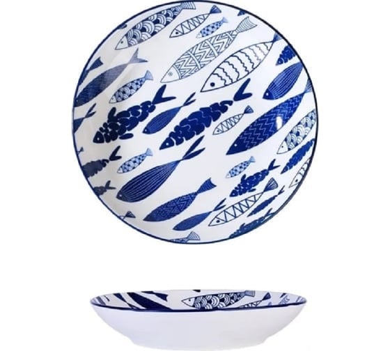 Изображение товара Набор тарелок Homium Japanese Collection, Очарование, глубокие, 4 шт, цвет белый/синий, диаметр 20 см 371594-13-16