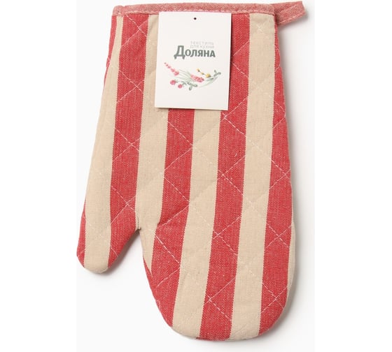 Изображение товара Варежка-прихватка Доляна Полоса красный, 28x17 см, 50% п/э, 50% хлопок 10103127