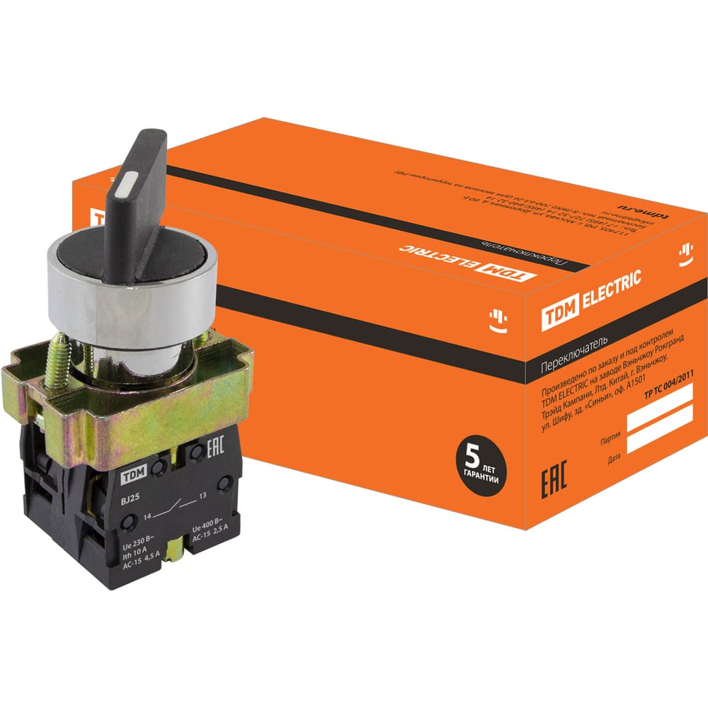 Изображение товара Переключатель TDM BJ25 черный 2 положения с длинной ручкой 0703-0012