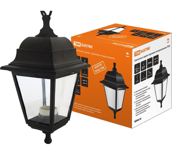 Изображение товара Светильник TDM ELECTRIC НСУ 04-60-001, садово-парковый, четырехгранник, подвес, пластик, черный SQ 0330-0706