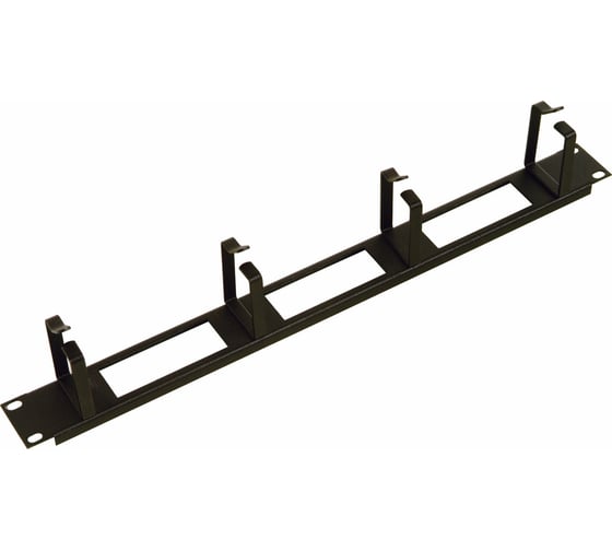 Изображение товара Горизонтальный кабельный органайзер ЦМО с окнами, 19, 1U, 4 кольца, черный ГКО-О-4.62-9005