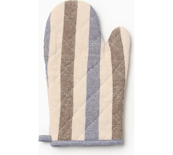 Изображение товара Набор кухонный Доляна Полоса серый/синий, варежка-прихватка 28x17см, прихватка 17x17 см, 50% полиэстер/ 50% хлопок 10103123