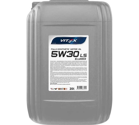 Изображение товара Масло моторное VITEX EcoMAX 5W30 LS 20 л SAE 5W30, API CJ-4 Соответствует спецификации ACEA E6/E7/E9, MAN 3477, MB 228.31/228.51, Cummins CES 20081, Volvo VDS-4 v341106