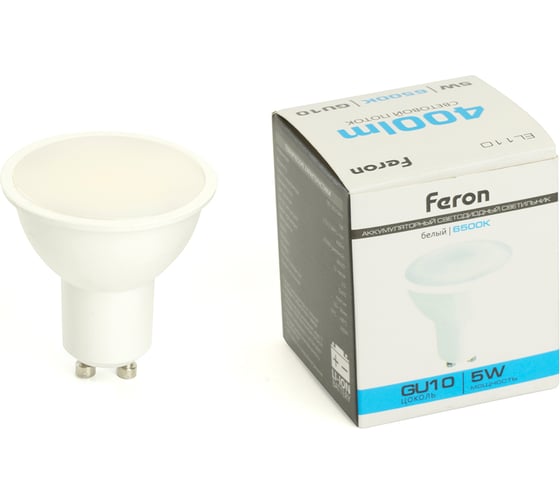 Изображение товара Светильник-лампа аккумуляторный FERON 5W GU10 AC/DC (литий-ионная батарея), белый, EL110, 48982
