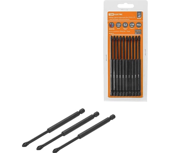 Изображение товара Биты для шуруповёрта TDM ELECTRIC PH2x125, магнитные, торсионные, 10 штук, «Алмаз» SQ1019-0451