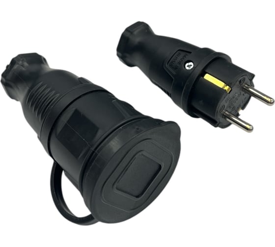 Изображение товара Комплект каучуковая кабельная розетка с заземлением и крышкой NVO 16А IP44 + вилка цвет черный 4001 4002 NVO-KI-COMBI-R-V-16-44-BLACK