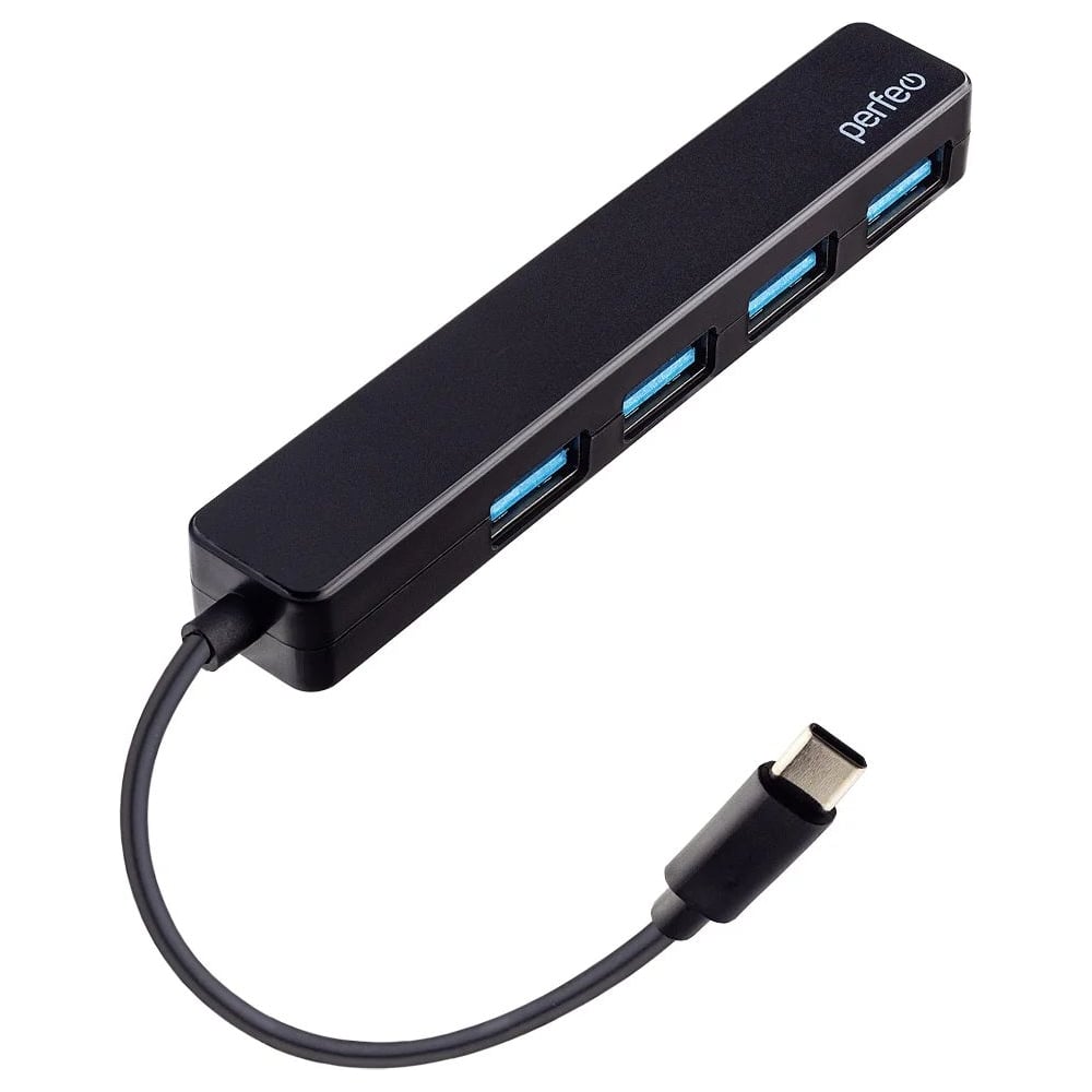 Разветвитель Perfeo USB C-HUB 4 Port, (PF-H039 Black) чёрный 30020191