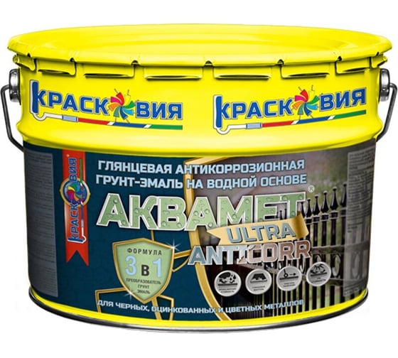 Изображение товара Глянцевая антикоррозионная грунт-эмаль 3в1 на водной основе Красковия Аквамет ULTRA «Anticorr» 10кг RAL 7040 ER-00003649