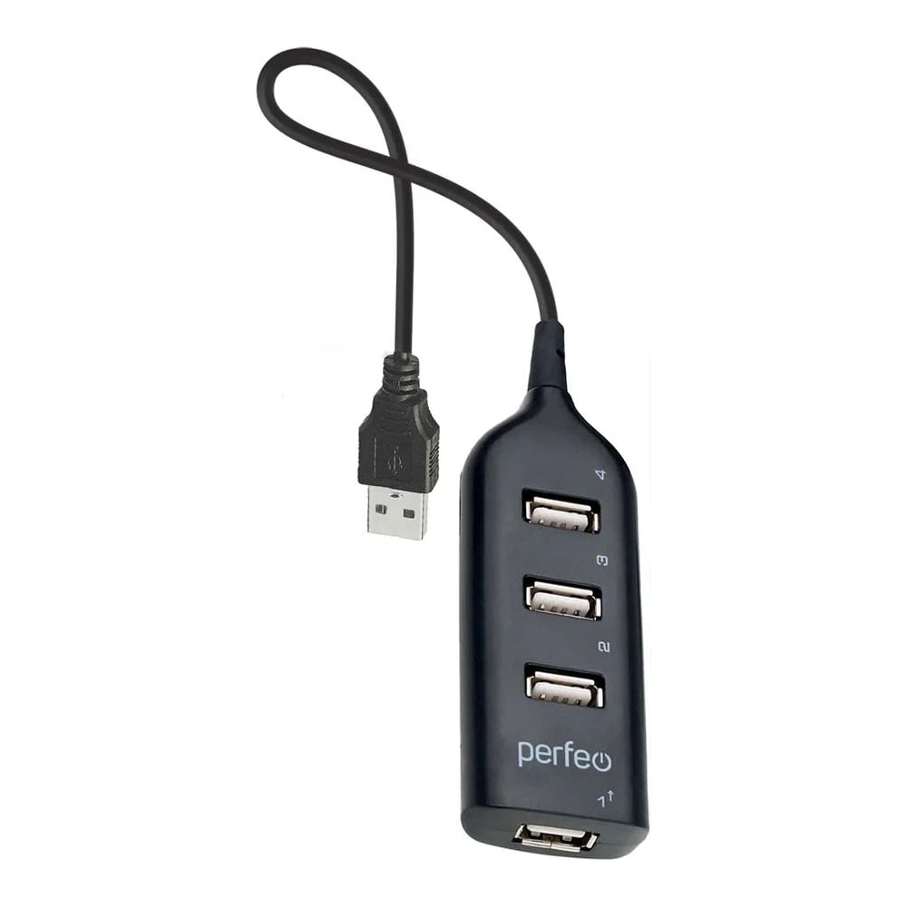Изображение товара USB-HUB Perfeo 4 Port пассивный разветвитель USB 2.0 черный PF-H049