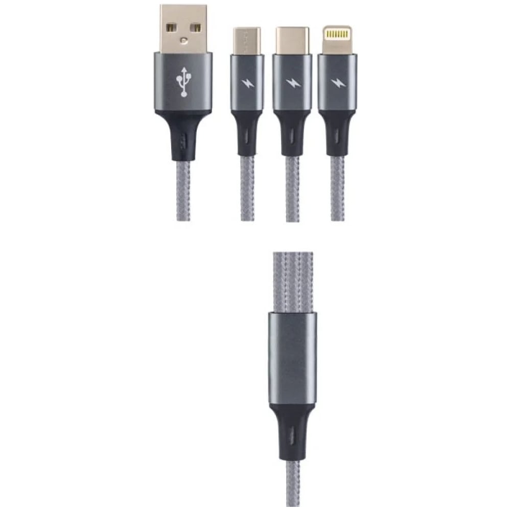 Изображение товара Кабель Perfeo USB A вилка - 3 в 1 (Micro+Type-C+8 PIN) (U5002) 30018756