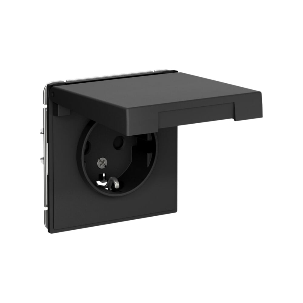 Изображение товара Розетка Systeme Electric с заземл со шторк с крышкой ArtGallery 16 А IP20 механизм Карбон GAL001046