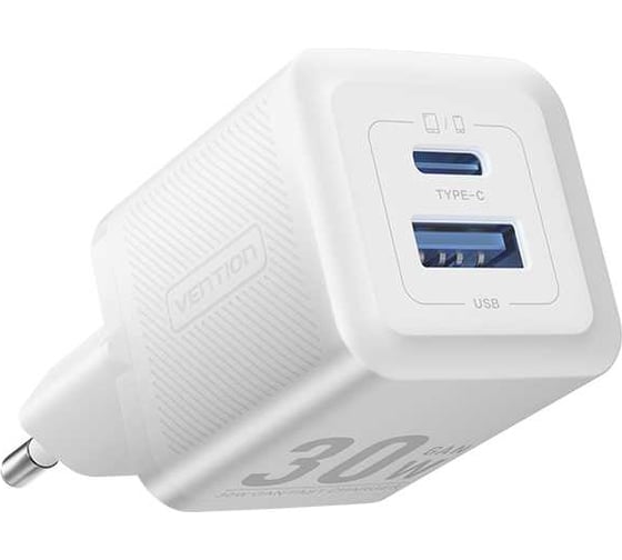 Изображение товара Сетевое зарядное устройство VENTION на 2 порт USB С+A GaN 30W Белый FEQW0-EU