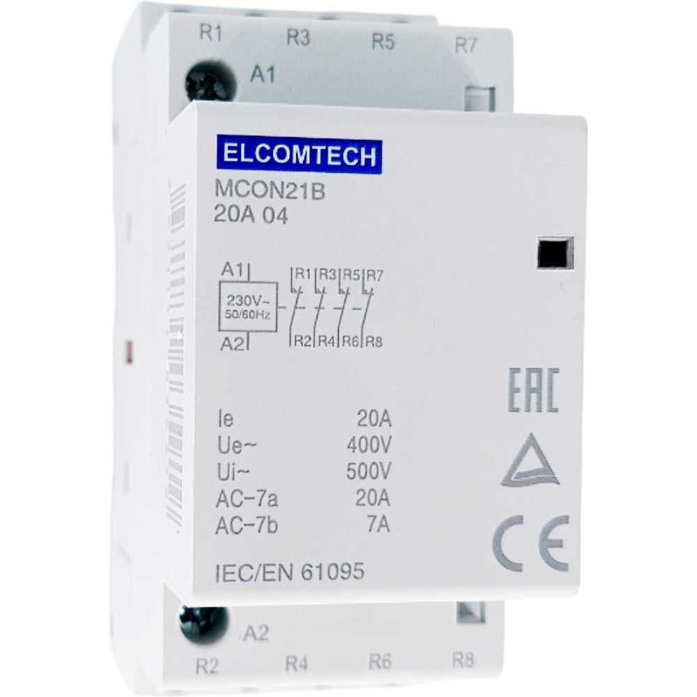 Изображение товара Модульный контактор ELCOMTECH MCON21B-20-04-230AC 20А 230В DIN-рейка