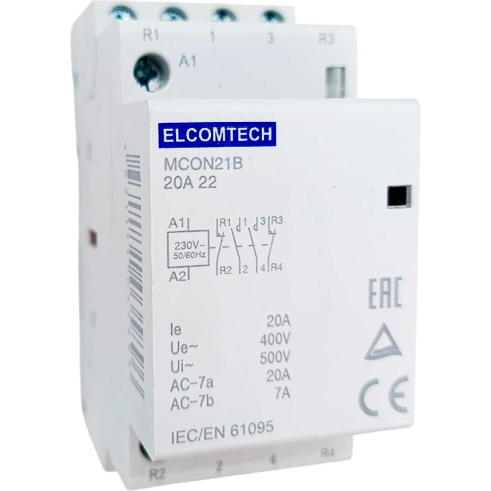 Изображение товара ELCOMTECH MCON21B 20A 230V модульный контактор для DIN-рейки