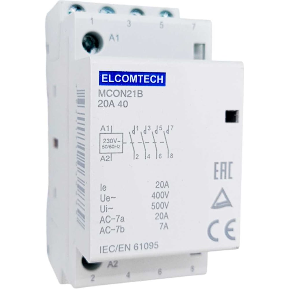 Изображение товара Контактор модульный ELCOMTECH 20A 4NO 230VAC (4НО 230В) 2х модуль MCON21B-20-40-230AC УТ-00026340
