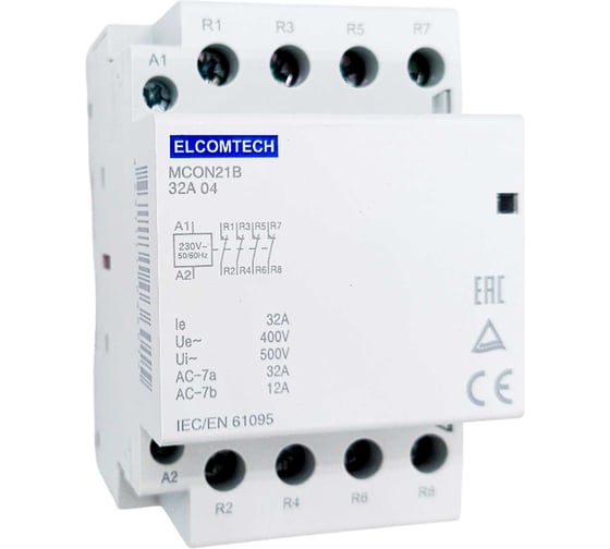 Изображение товара Контактор модульный ELCOMTECH 32A 4NC 230VAC (4НЗ 230В) 3х модуль MCON21B-32-04-230AC УТ-00026353
