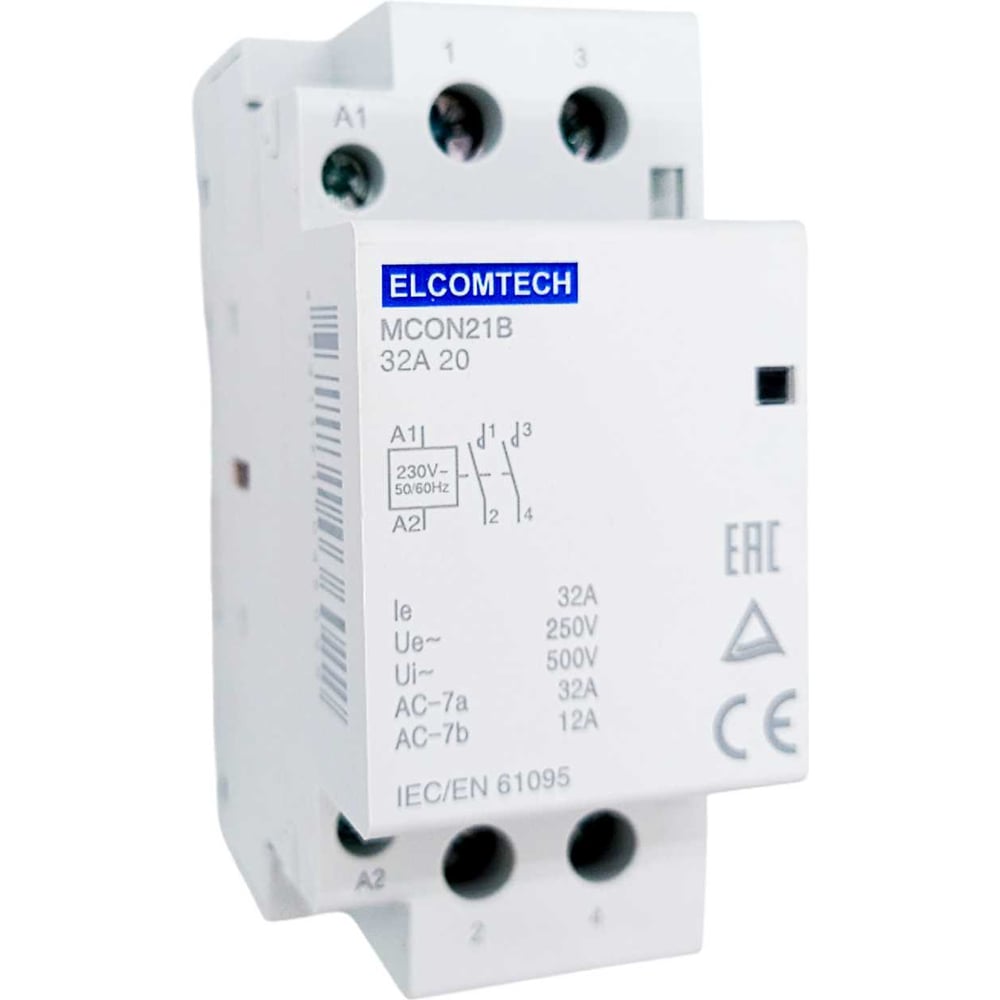 Изображение товара Контактор модульный ELCOMTECH 32A 2NO 230VAC (2НО 230В) 2х модуль MCON21B-32-20-230AC УТ-00026354