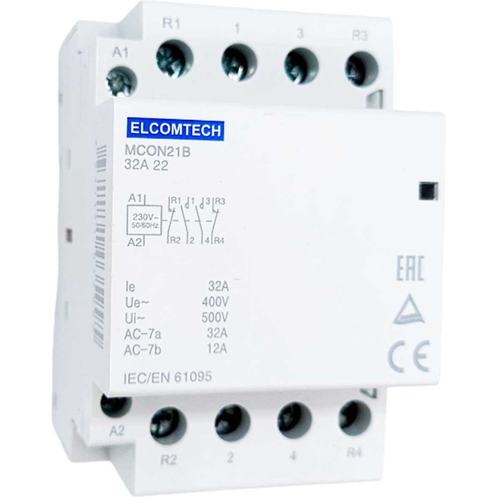 Изображение товара Контактор модульный ELCOMTECH 32A 2NO 2NC 230VAC (2НО 2НЗ 230В) 3х модуль MCON21B-32-22-230AC УТ-00026351